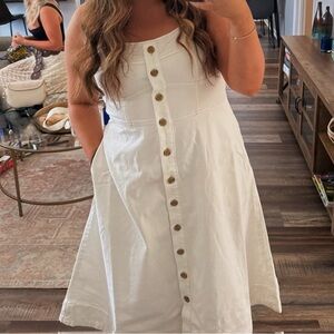 White Denim Button-Down Dress